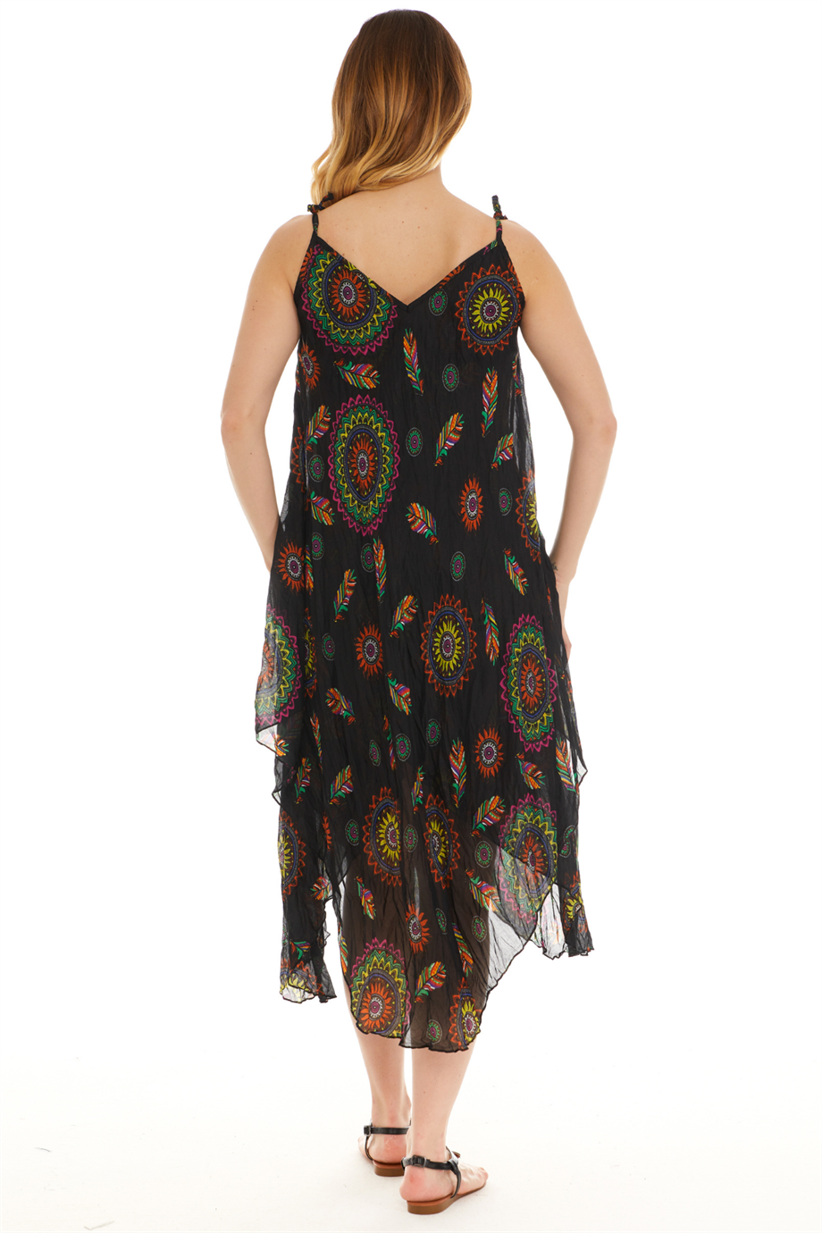 Askılı Vual Siyah Kısa Elbise 6198