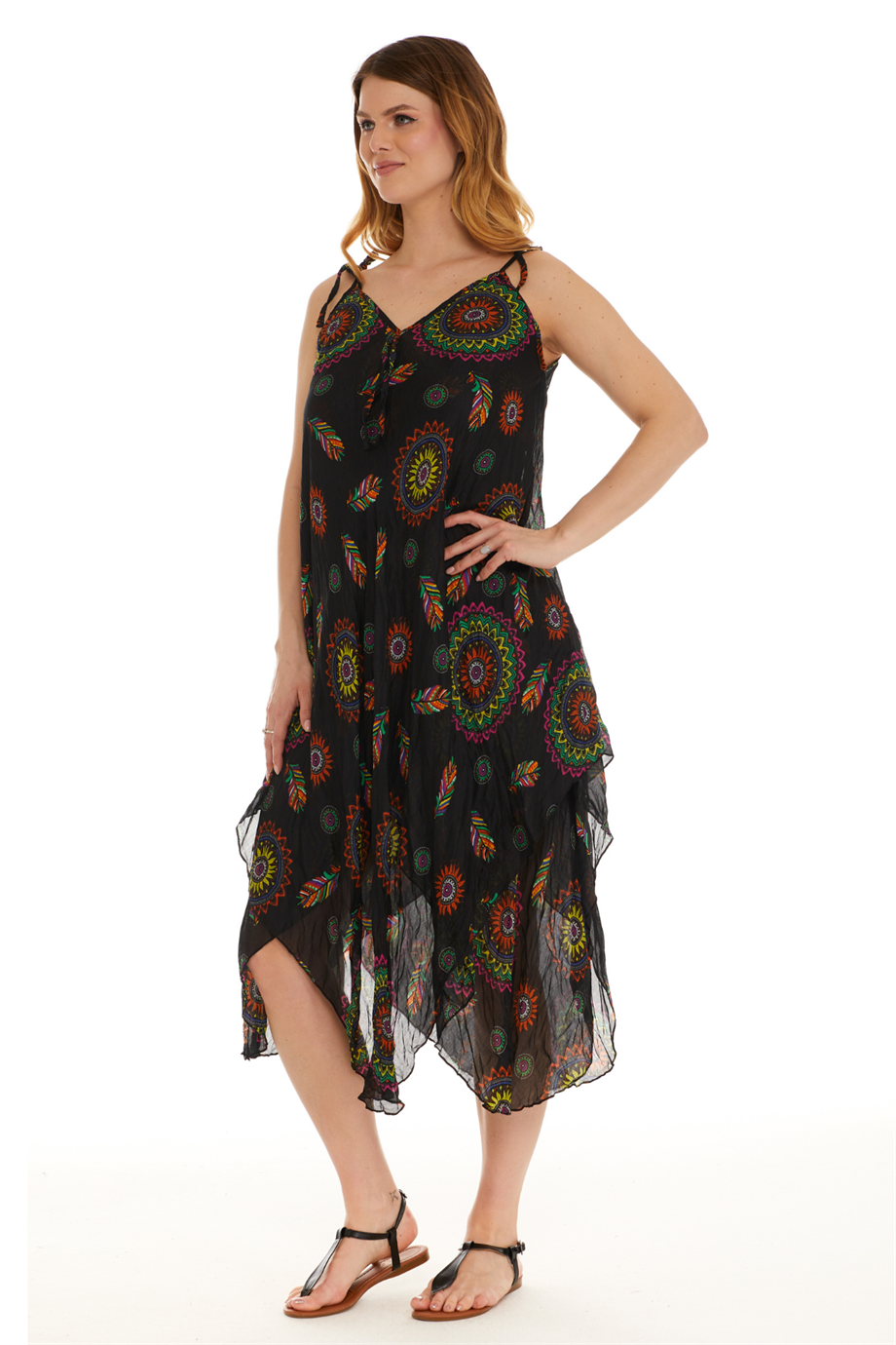 Askılı Vual Siyah Kısa Elbise 6198