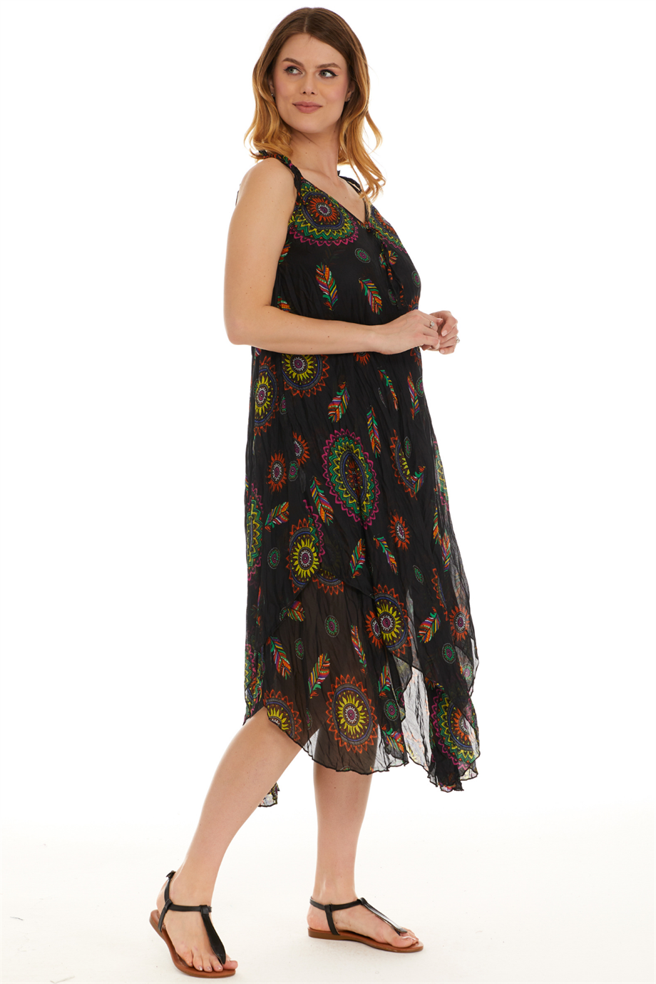 Askılı Vual Siyah Kısa Elbise 6198