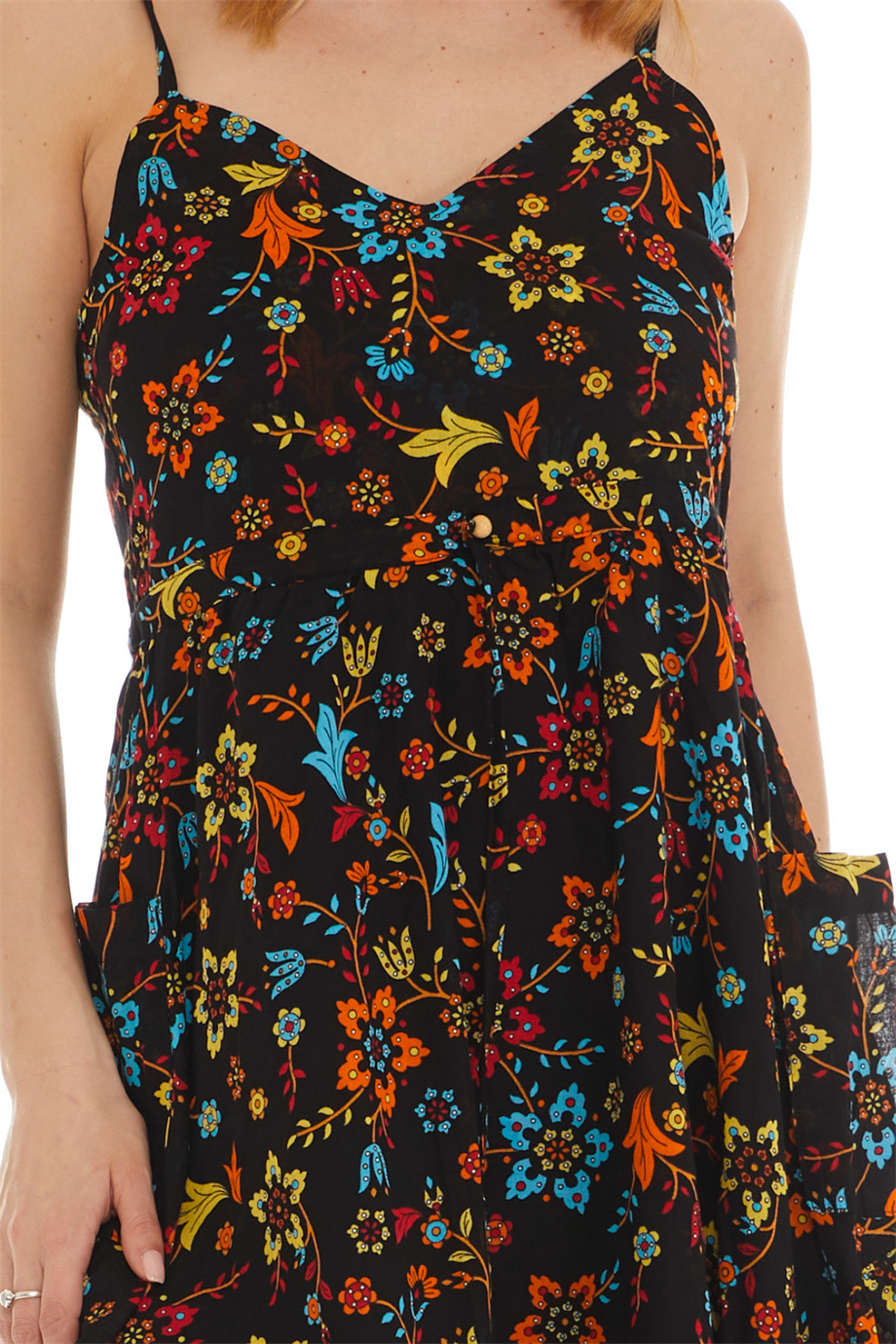 Askılı Vual Siyah Kısa Elbise