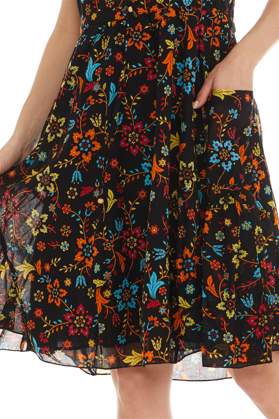 Askılı Vual Siyah Kısa Elbise