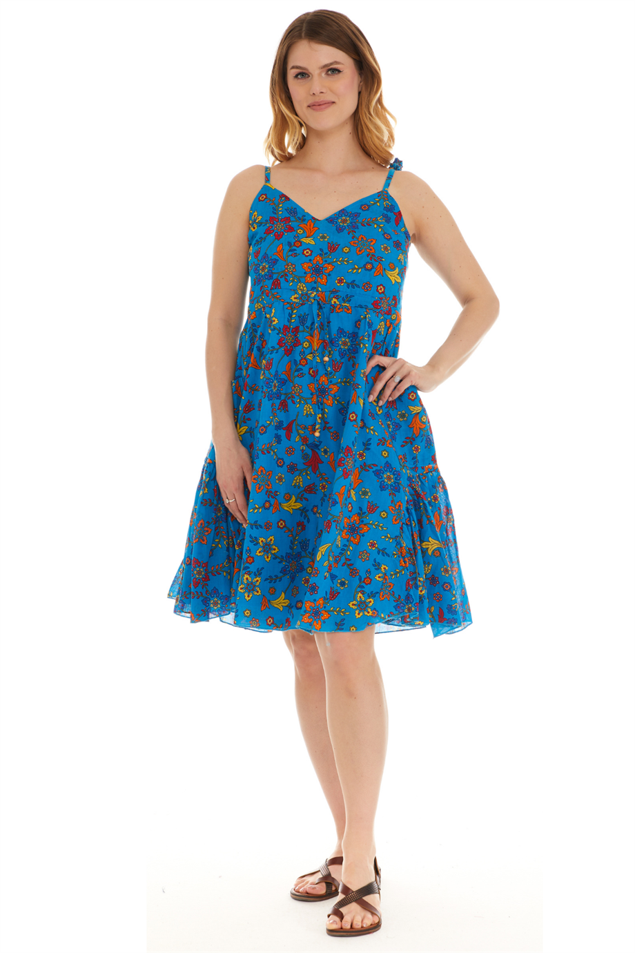 Askılı Vual Turkuaz Kısa Elbise