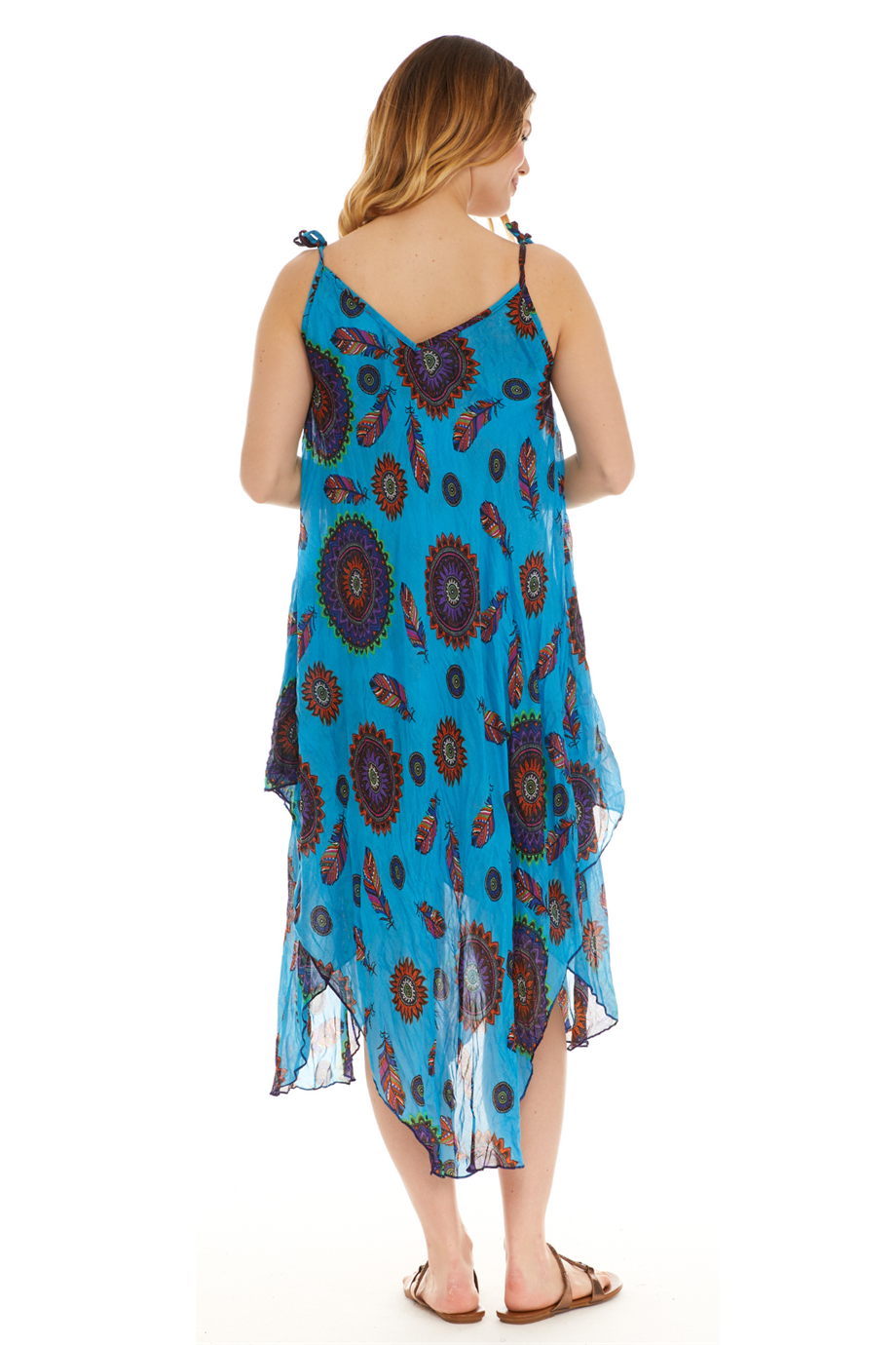 Askılı Vual Turkuaz Kısa Elbise 6196