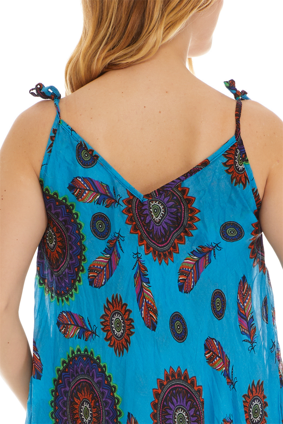 Askılı Vual Turkuaz Kısa Elbise 6196