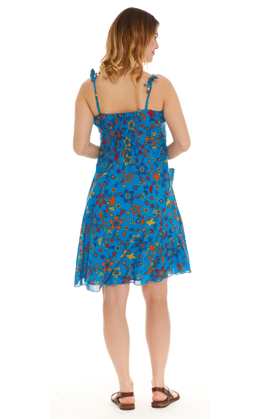 Askılı Vual Turkuaz Kısa Elbise