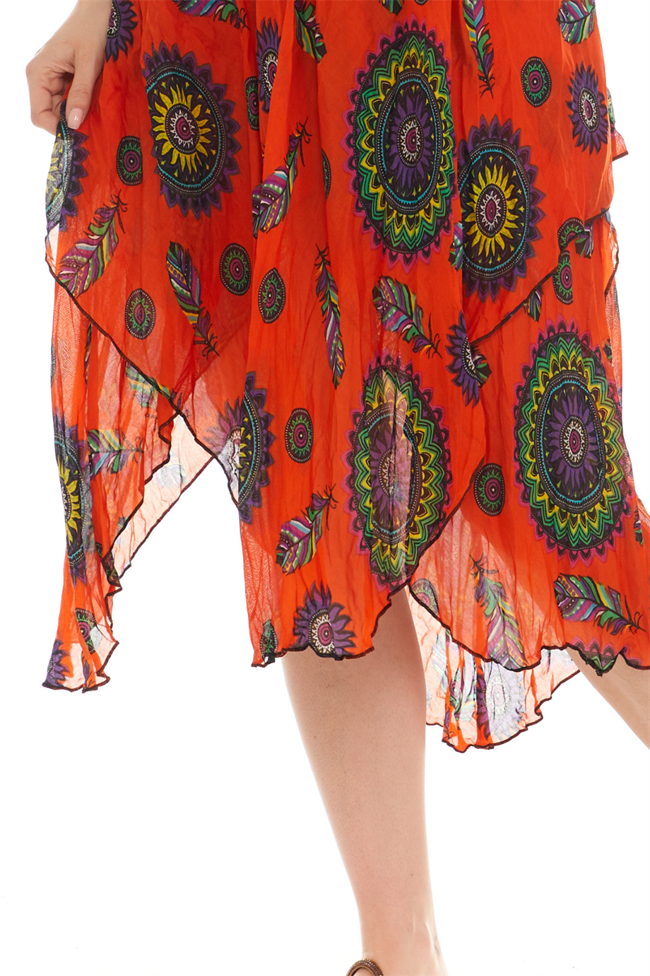 Askılı Vual Turuncu Kısa Elbise-6195