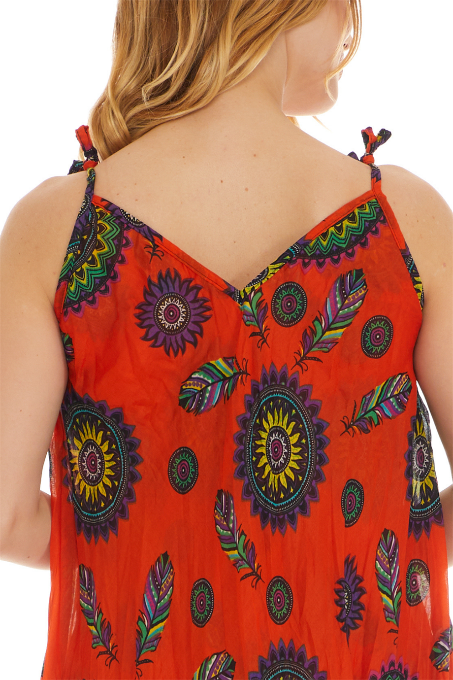 Askılı Vual Turuncu Kısa Elbise-6195