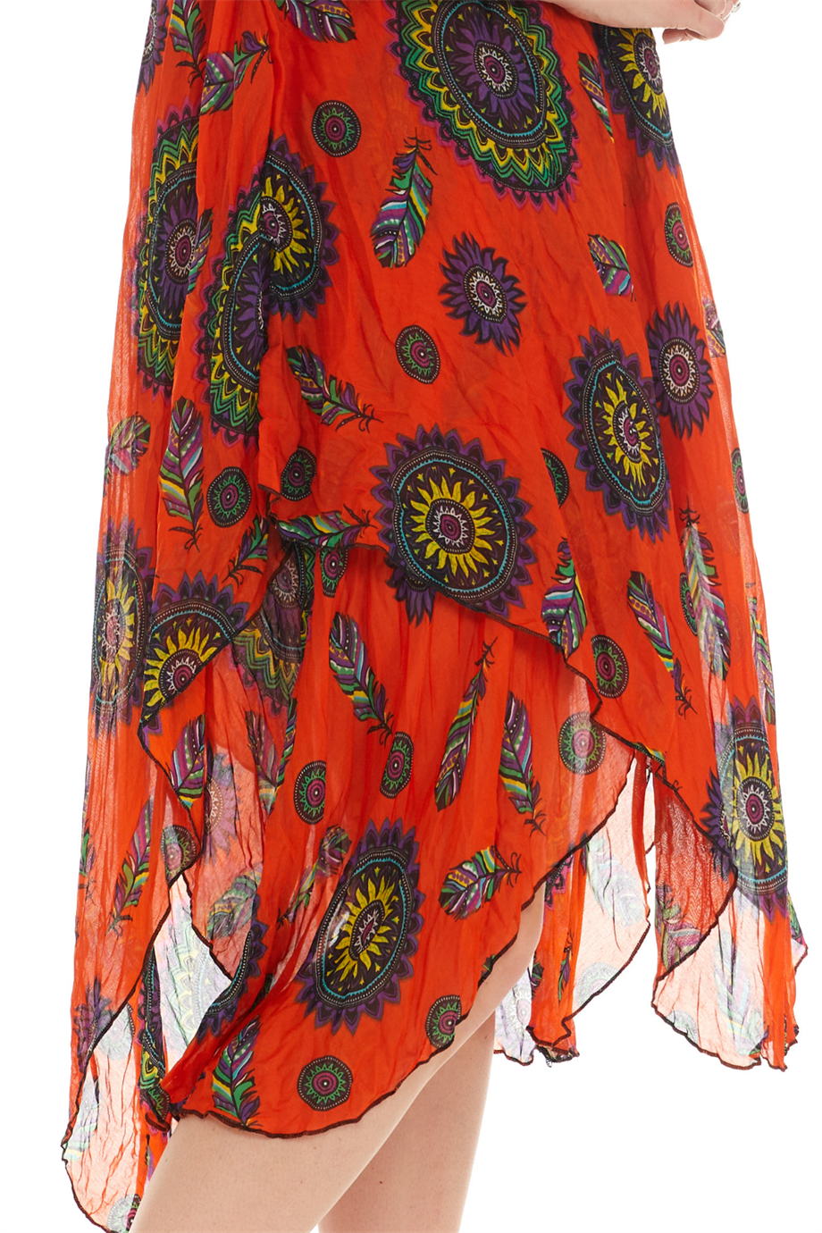 Askılı Vual Turuncu Kısa Elbise-6195