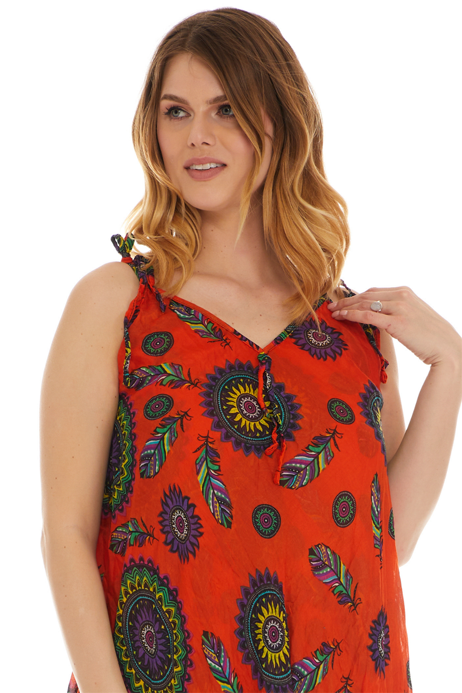 Askılı Vual Turuncu Kısa Elbise-6195