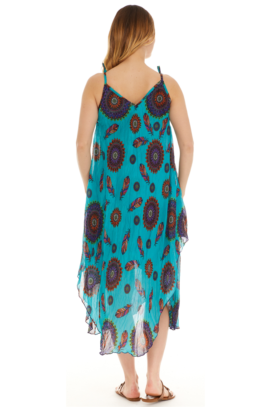 Askılı Vual Yeşil Kısa Elbise 6199