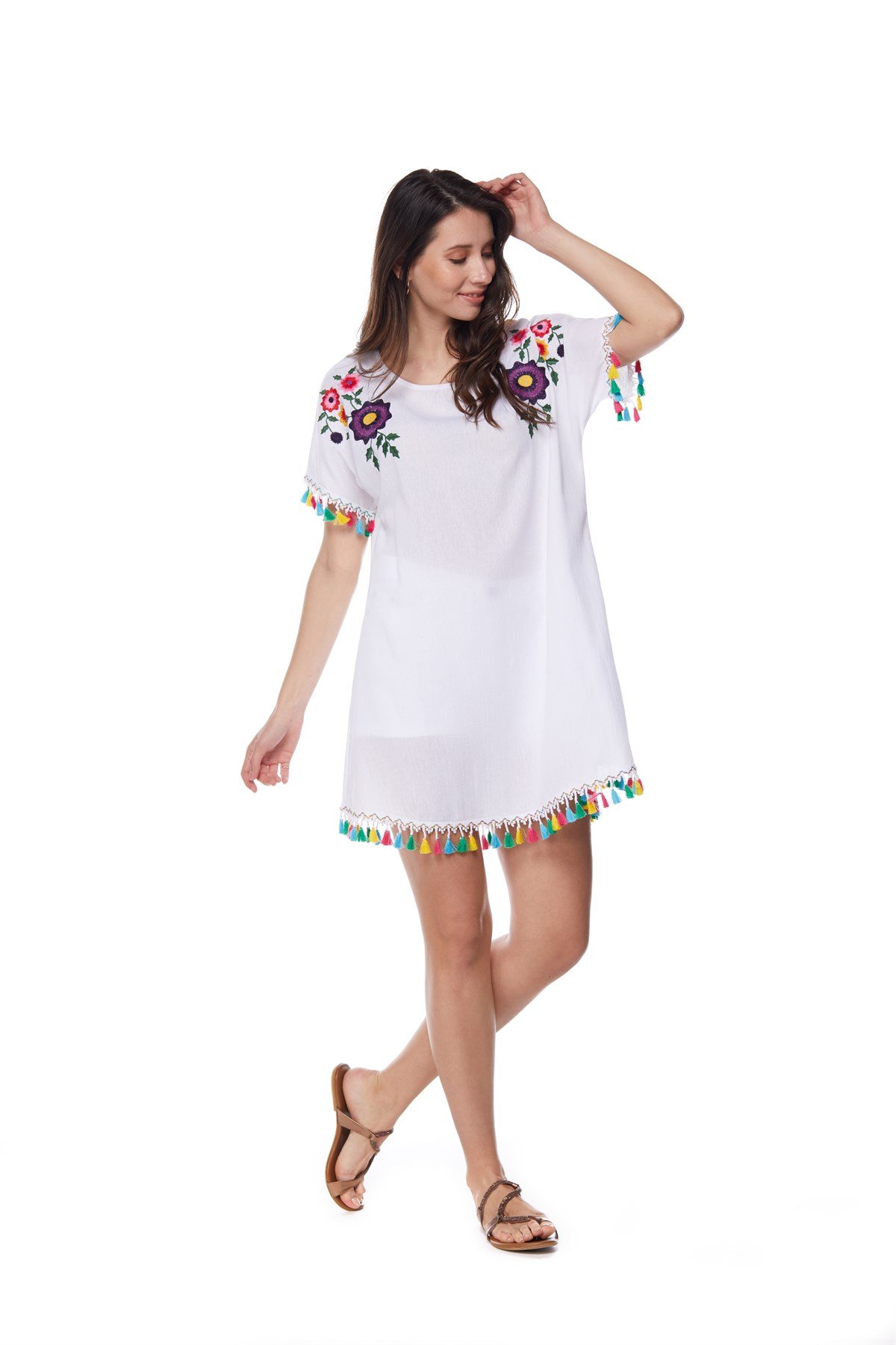 Beyaz Çiçekli Tunik