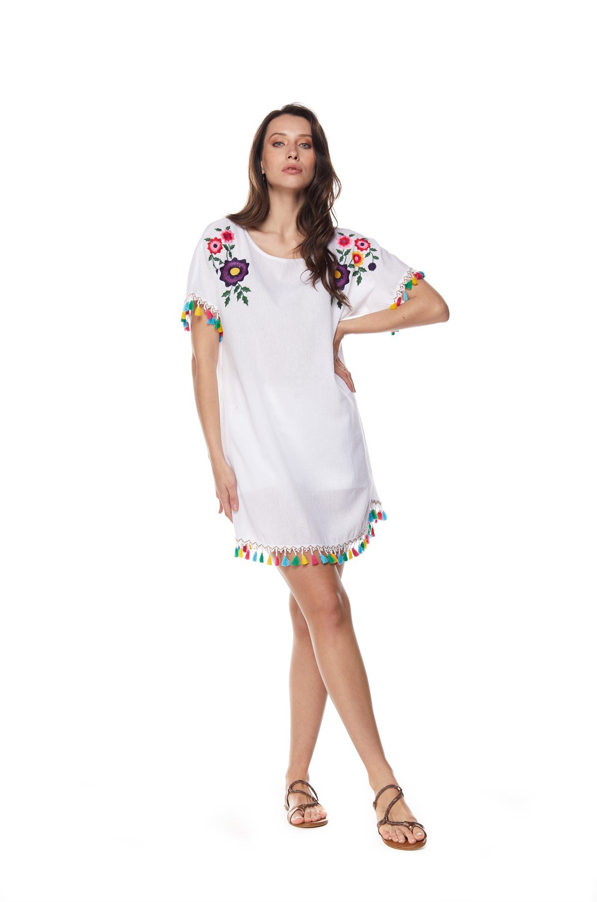 Beyaz Çiçekli Tunik