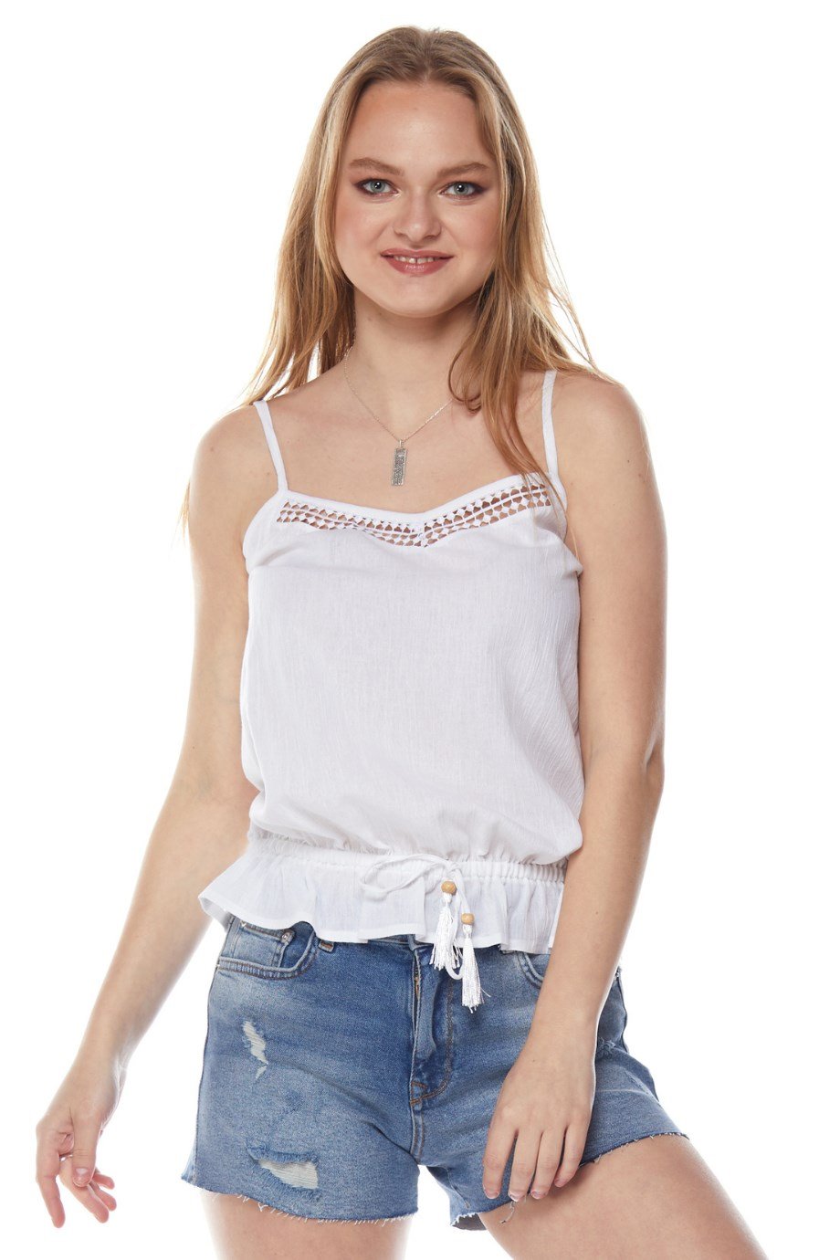 Beyaz İnce Askılı Bluz