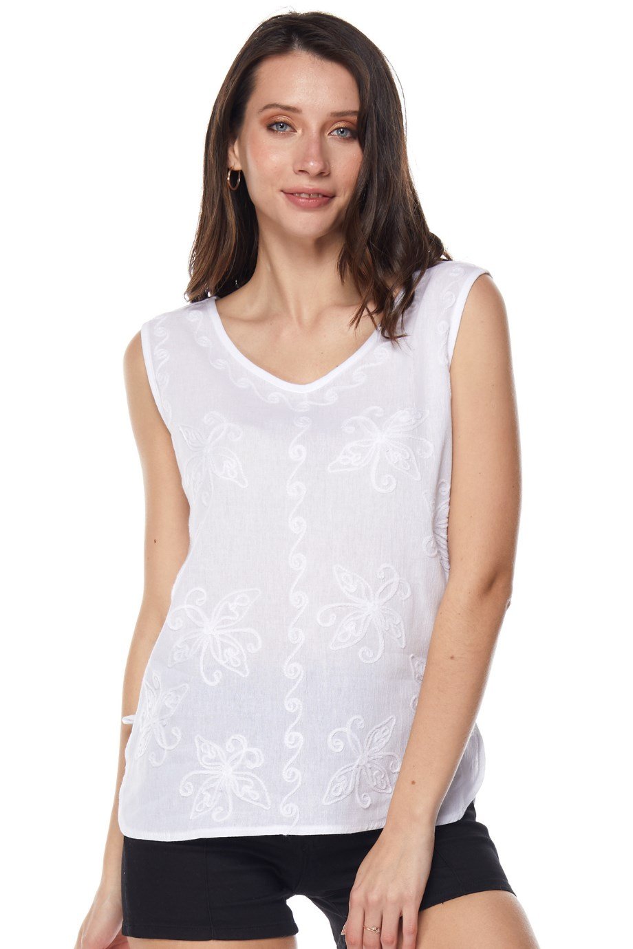 Beyaz Kolsuz İşleme Detaylı Bluz