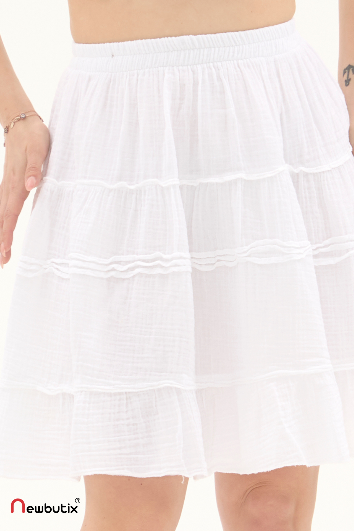 Beyaz Müslin Kısa Yazlık Etek