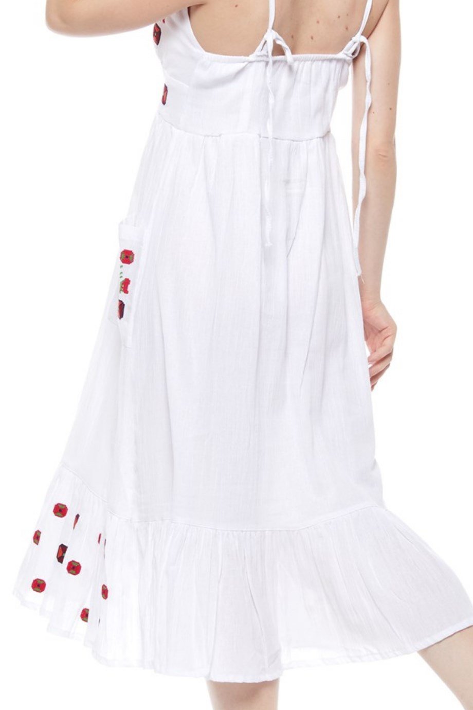 Beyaz Otantik Askılı Nakışlı Elbise