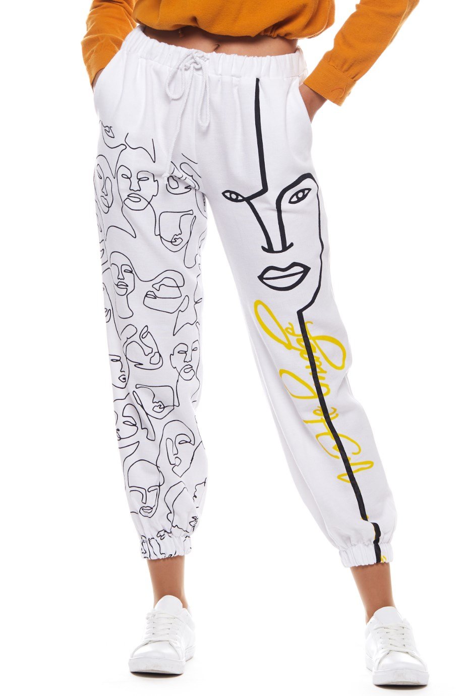 Beyaz Otantik Baskılı Pantolon