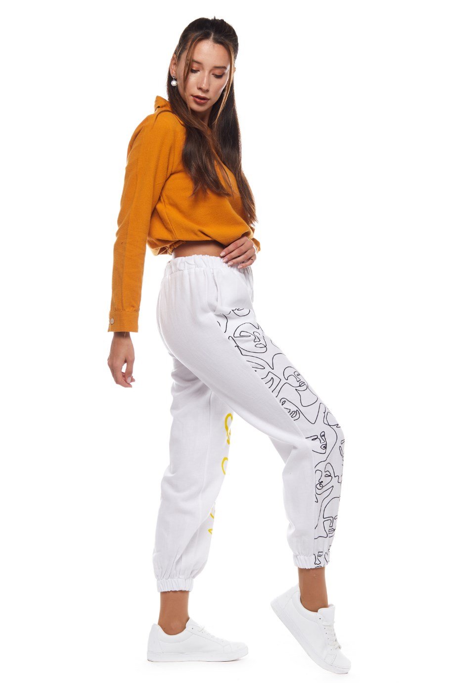 Beyaz Otantik Baskılı Pantolon