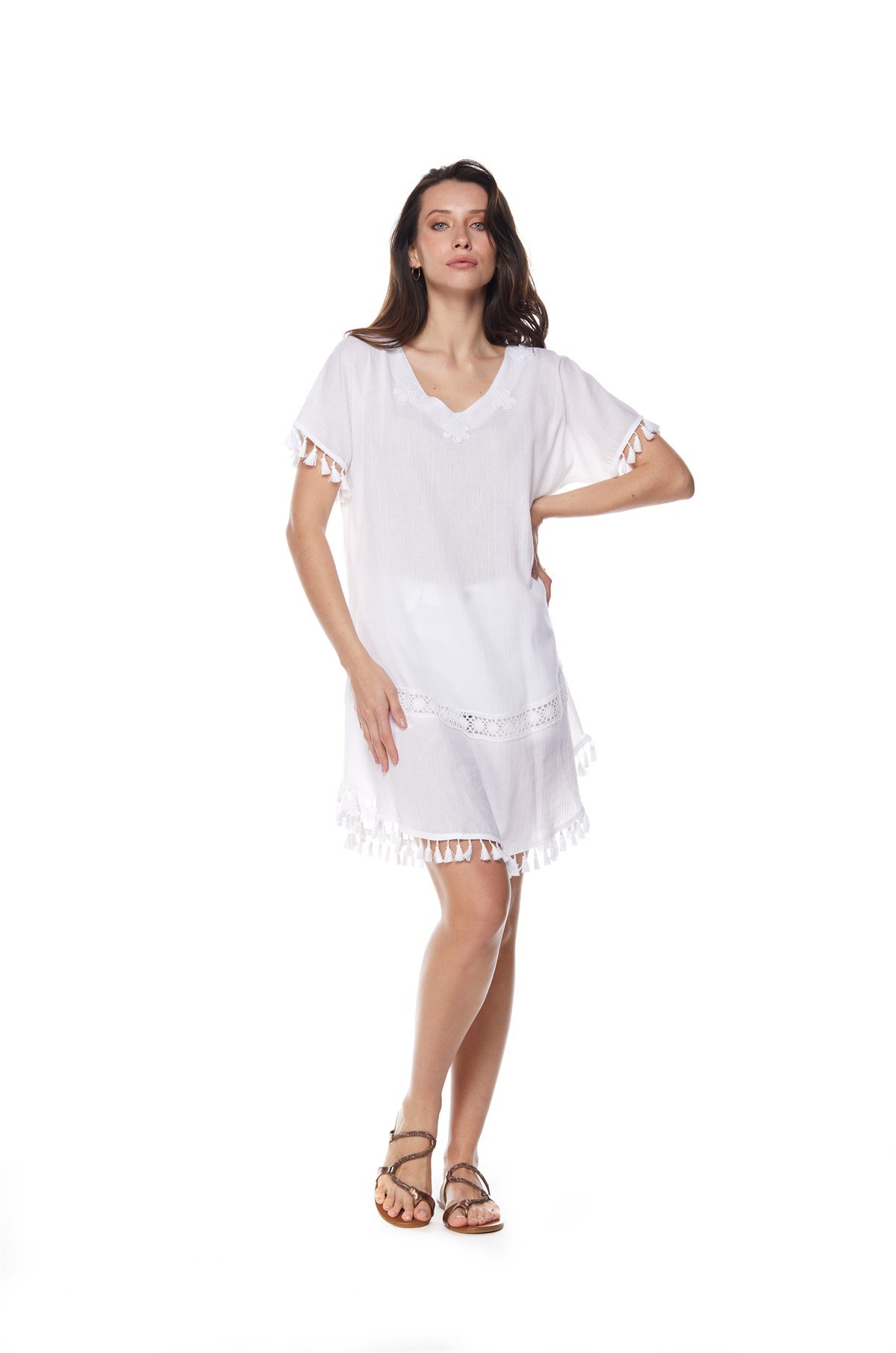 Beyaz Püsküllü Tunik