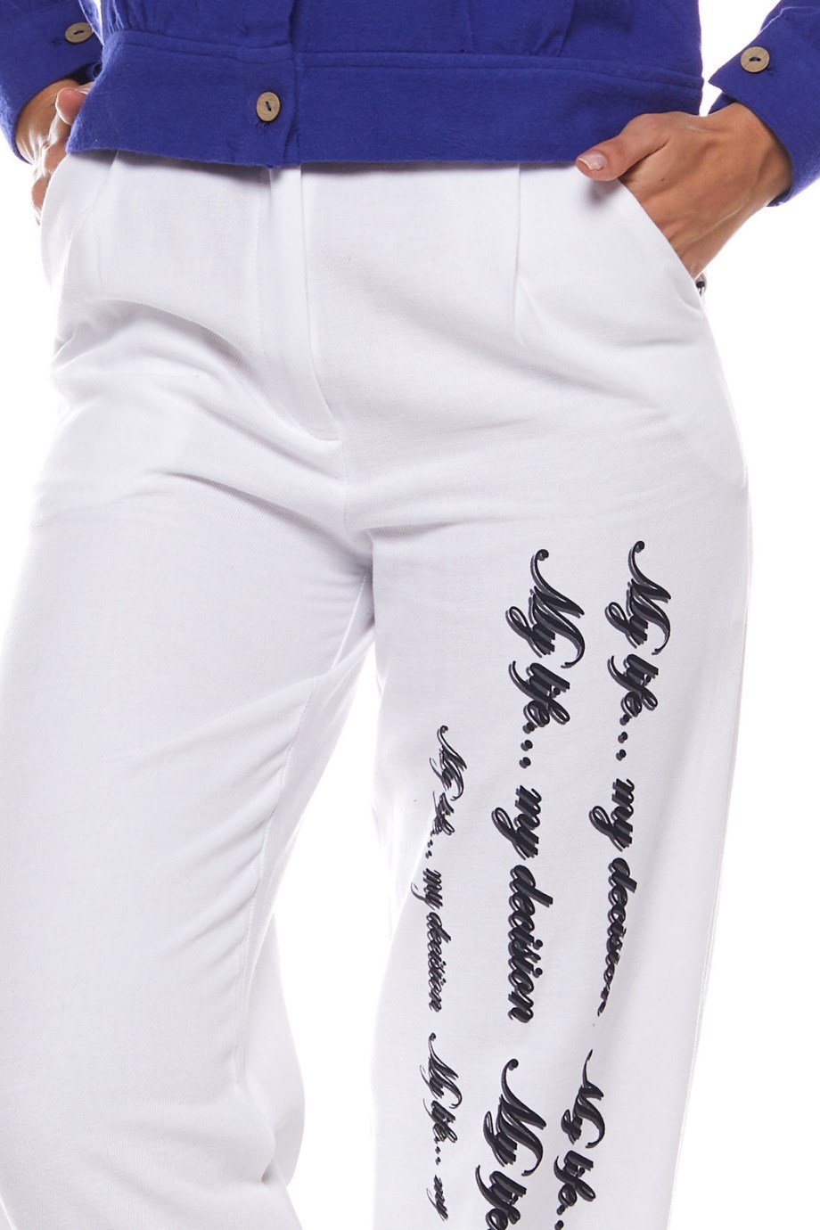 Beyaz Yazı Baskılı Pantolon