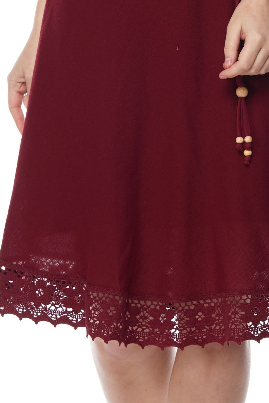 Bordo Askılı Kemerli Elbise