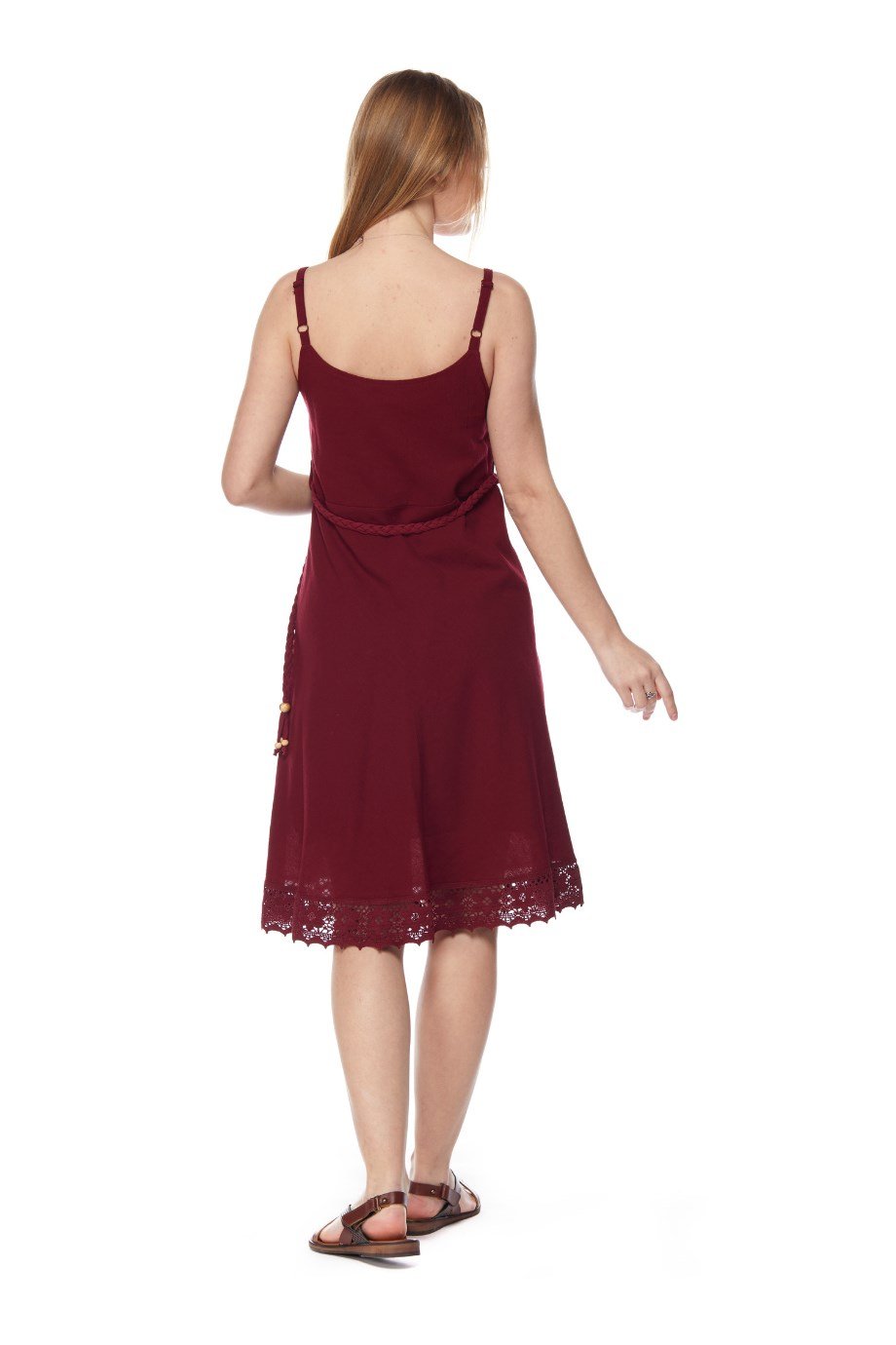 Bordo Askılı Kemerli Elbise