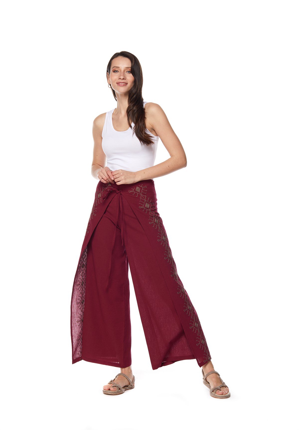 Bordo Nakışlı  Otantik Pantolon