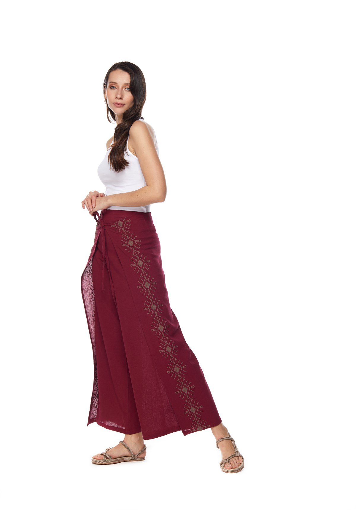 Bordo Nakışlı  Otantik Pantolon