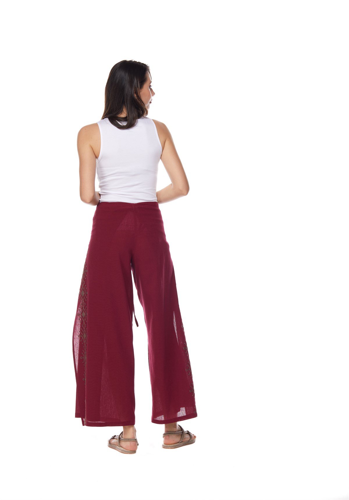 Bordo Nakışlı  Otantik Pantolon