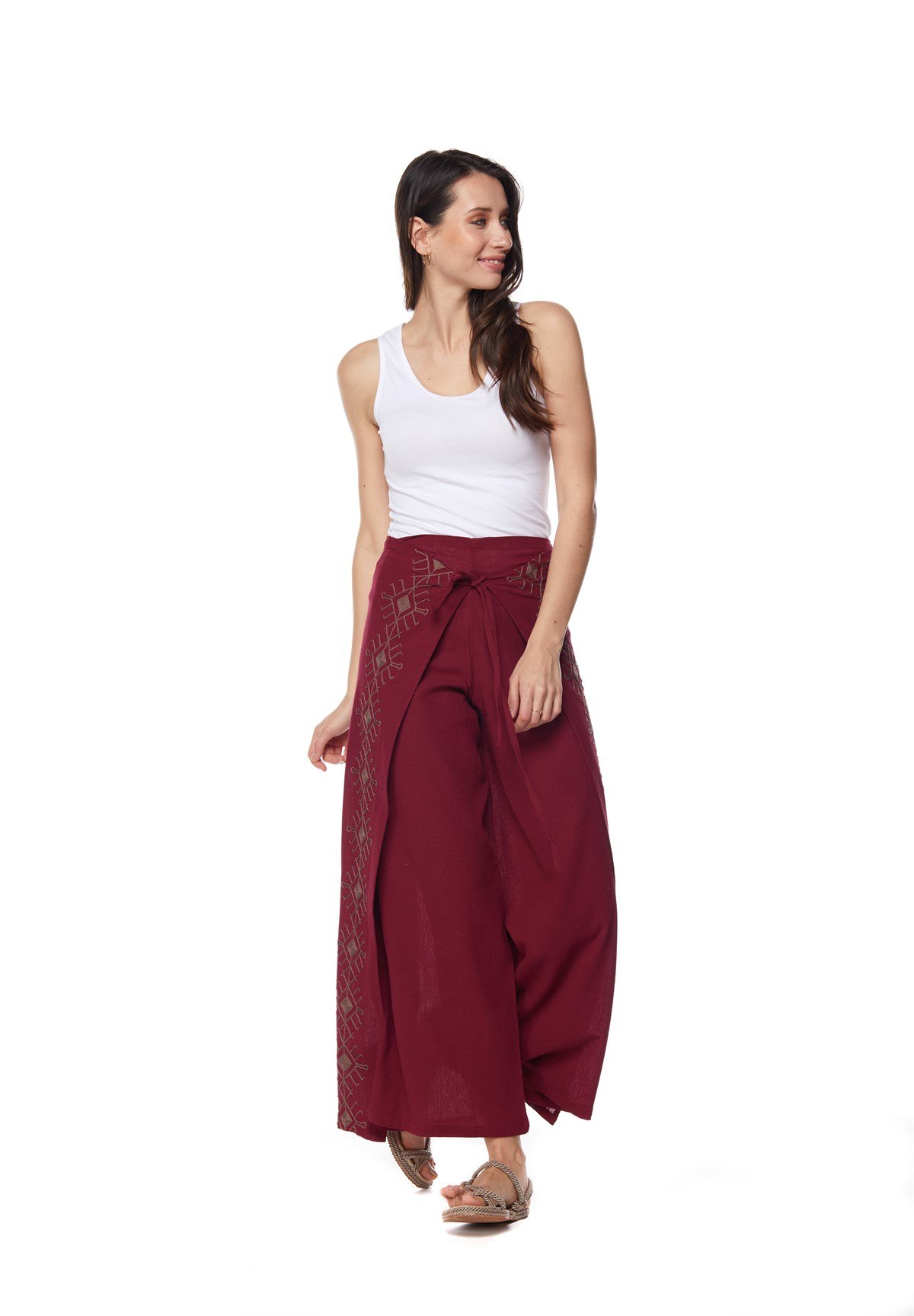 Bordo Nakışlı  Otantik Pantolon