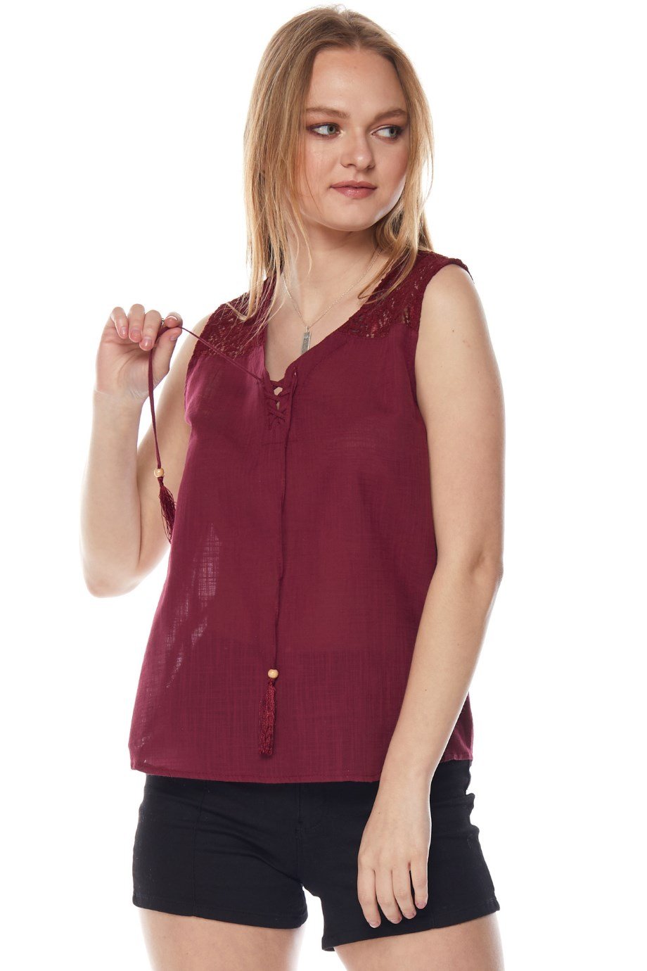 Bordo Püsküllü Bluz