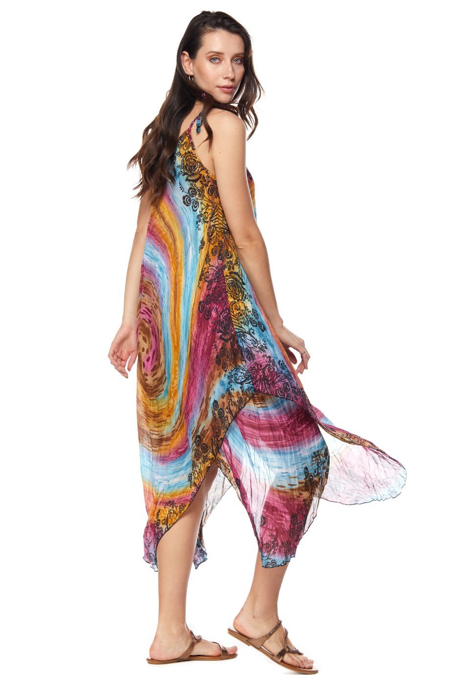 Desenli Askılı Elbise-6001