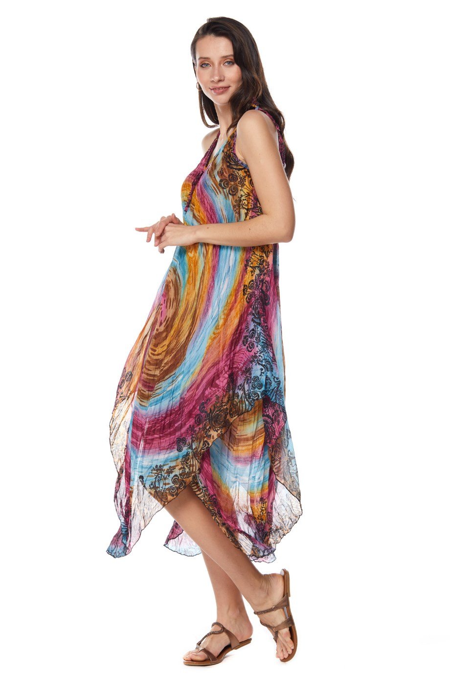 Desenli Askılı Elbise-6001