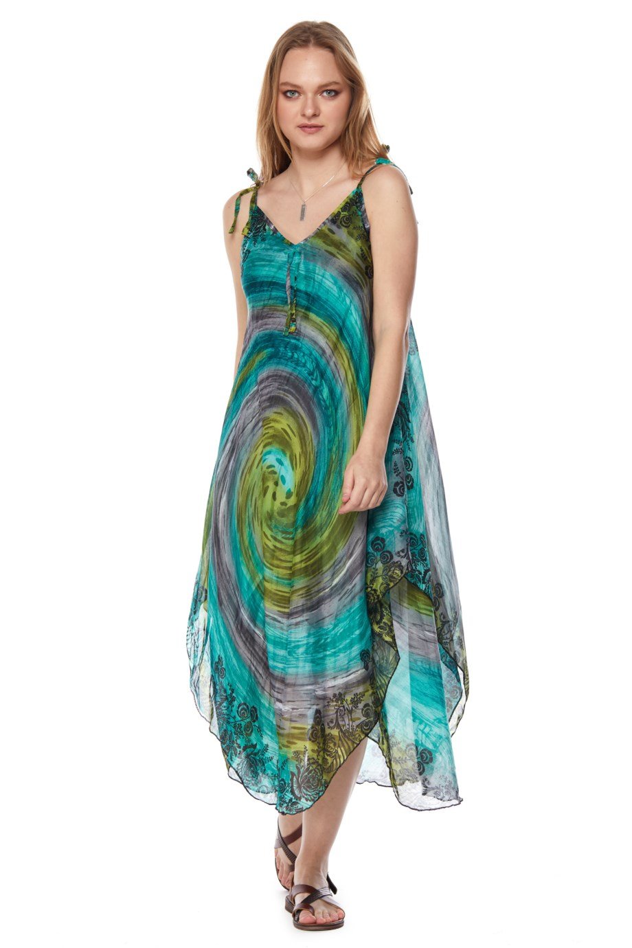 Desenli Askılı Elbise-6074