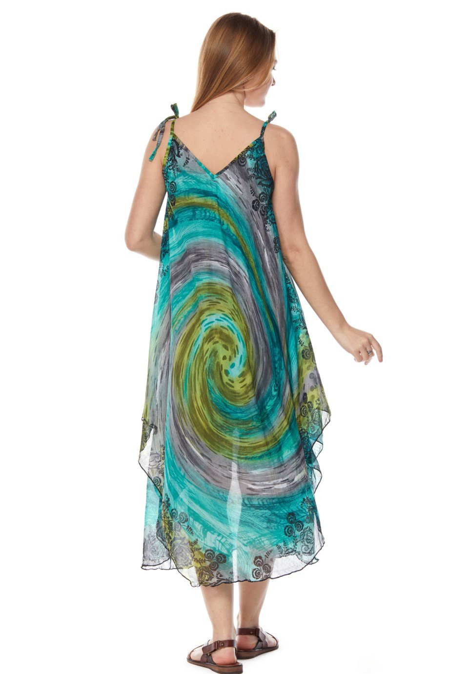 Desenli Askılı Elbise-6074