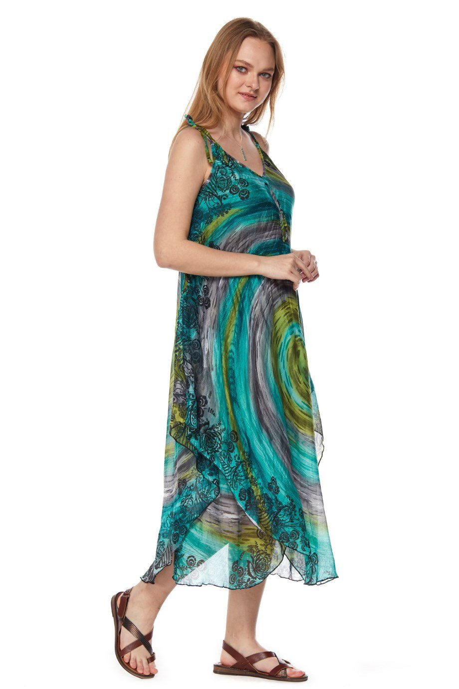 Desenli Askılı Elbise-6074