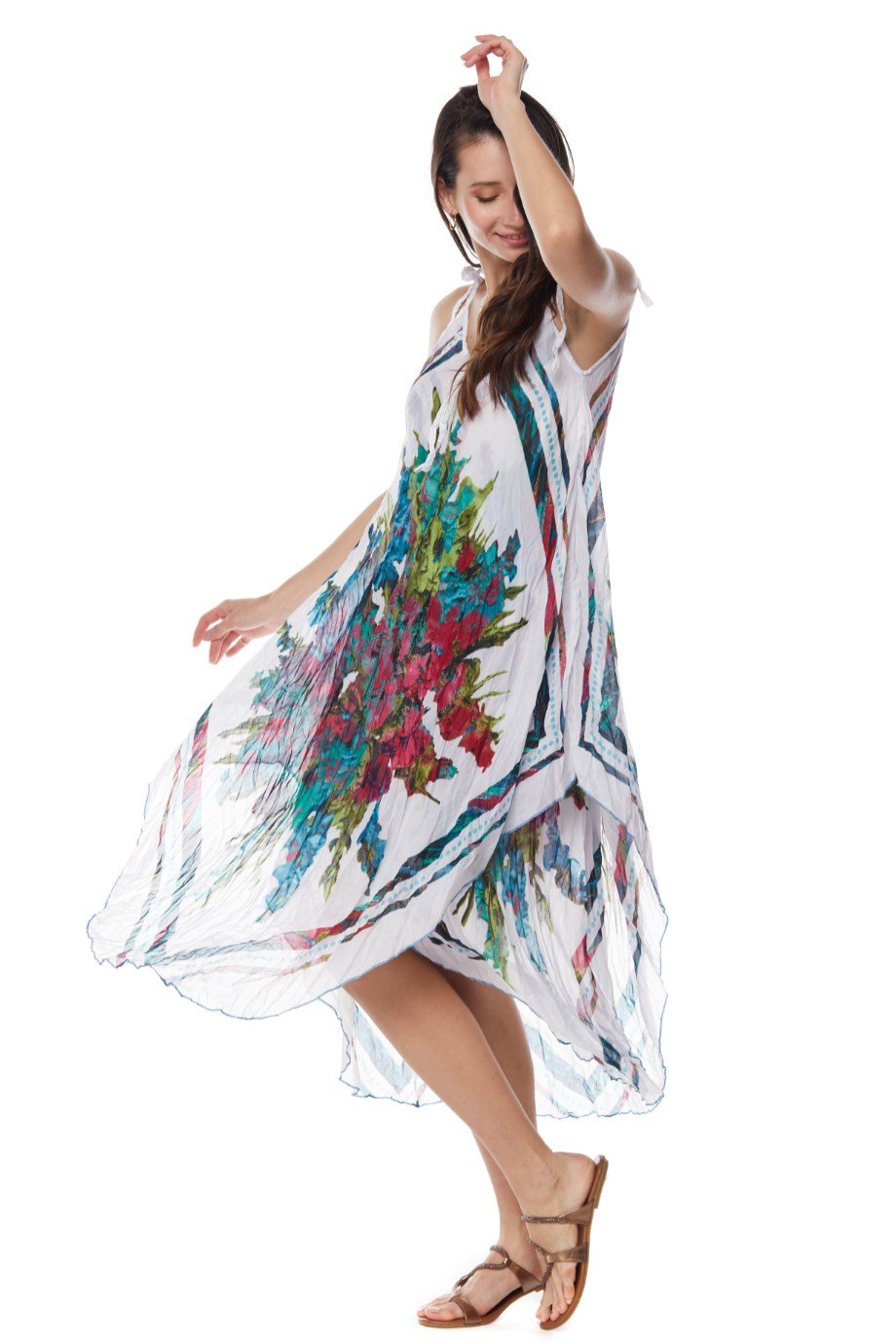 Desenli Askılı Elbise-6077