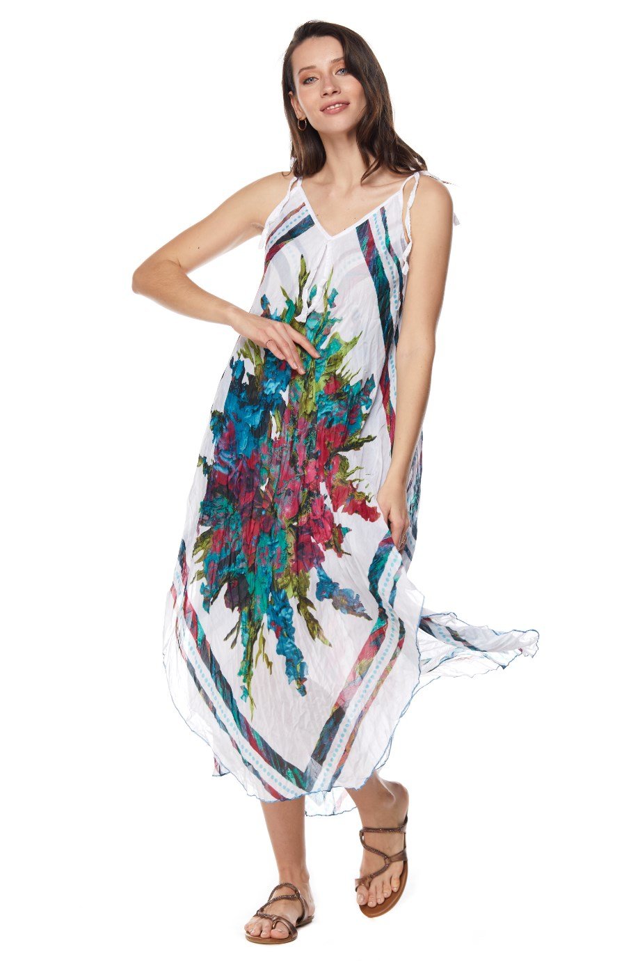 Desenli Askılı Elbise-6077