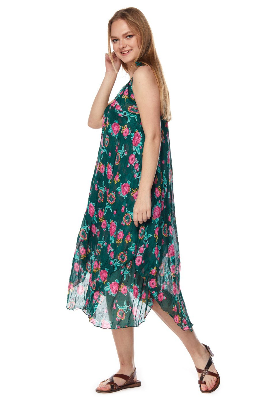 Desenli Askılı Elbise-6082