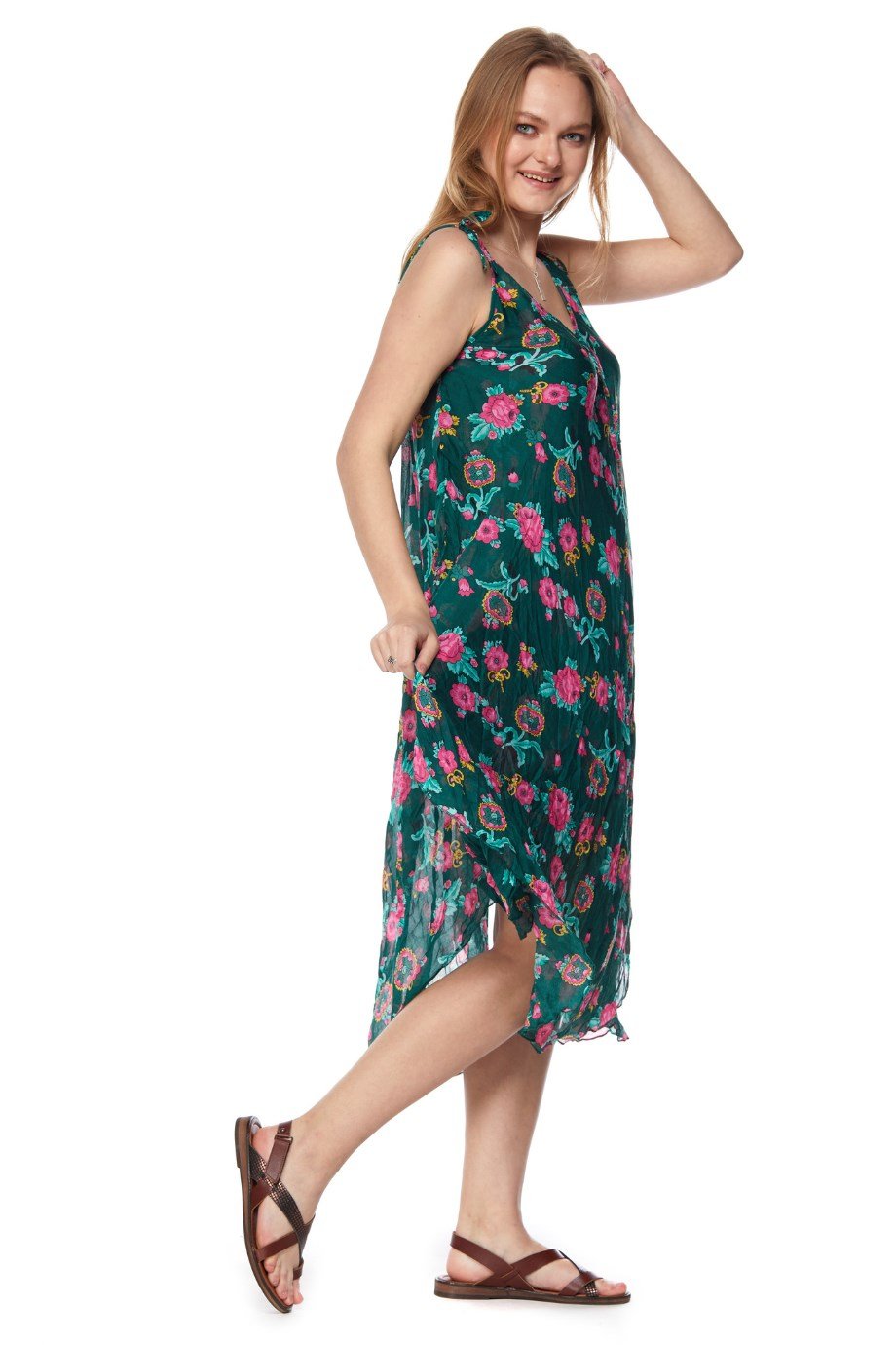 Desenli Askılı Elbise-6082