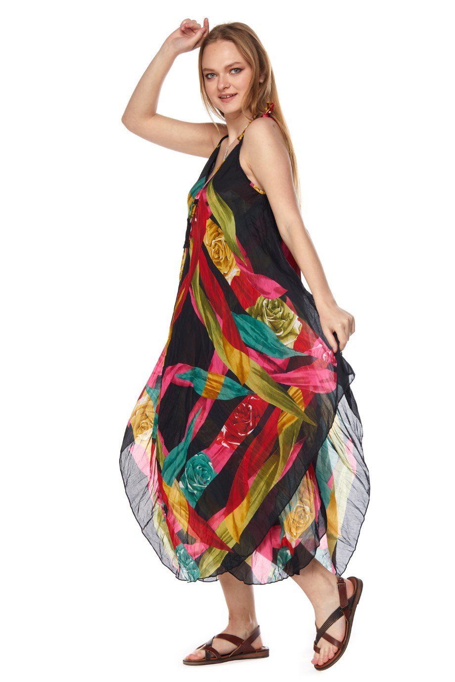 Patterned Strappy Dress-6125