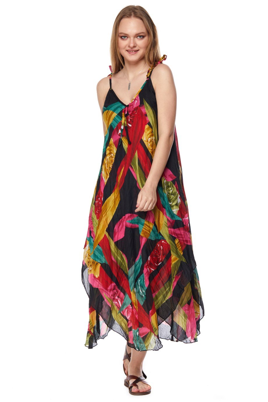 Patterned Strappy Dress-6125