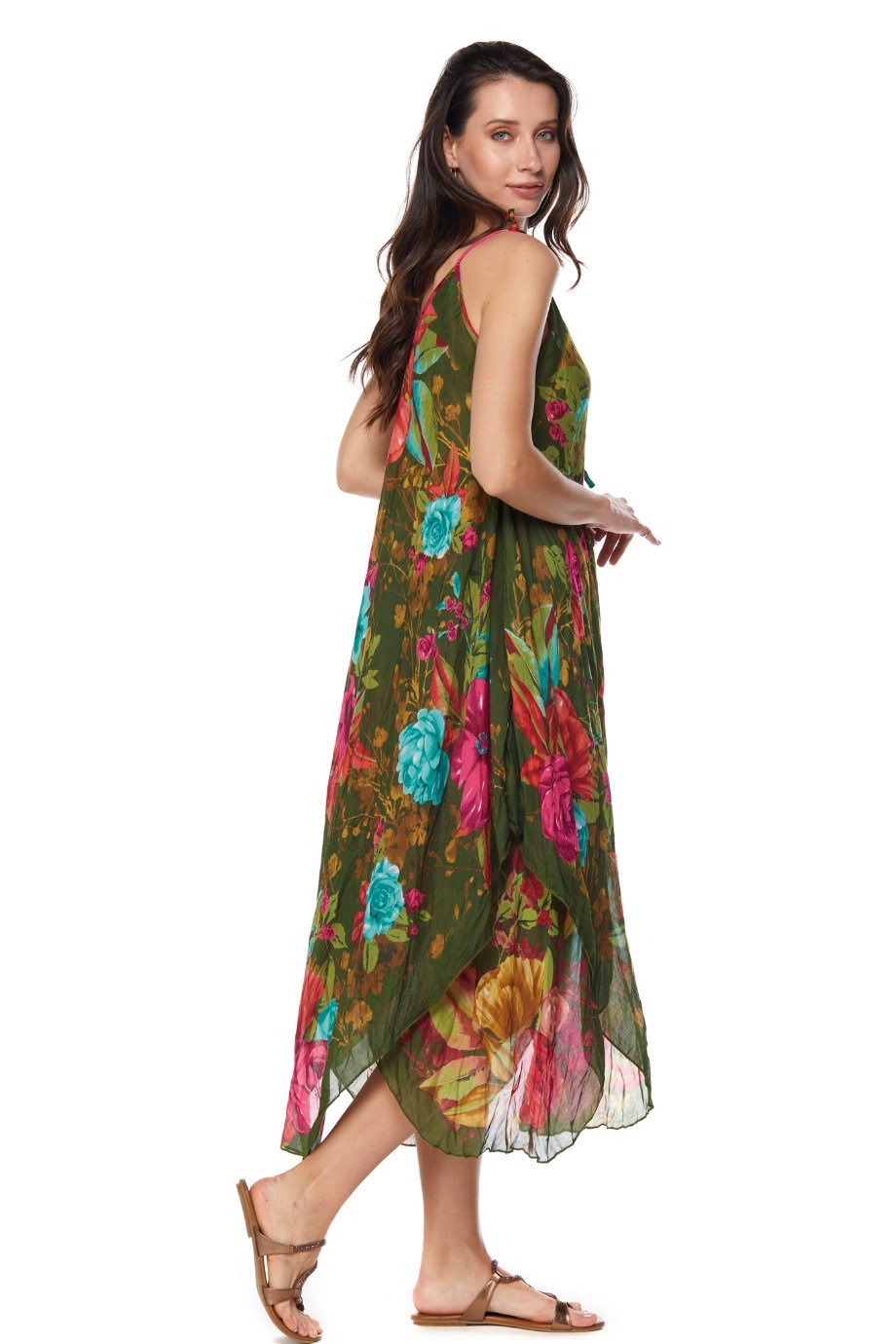 Desenli Askılı Elbise-6136