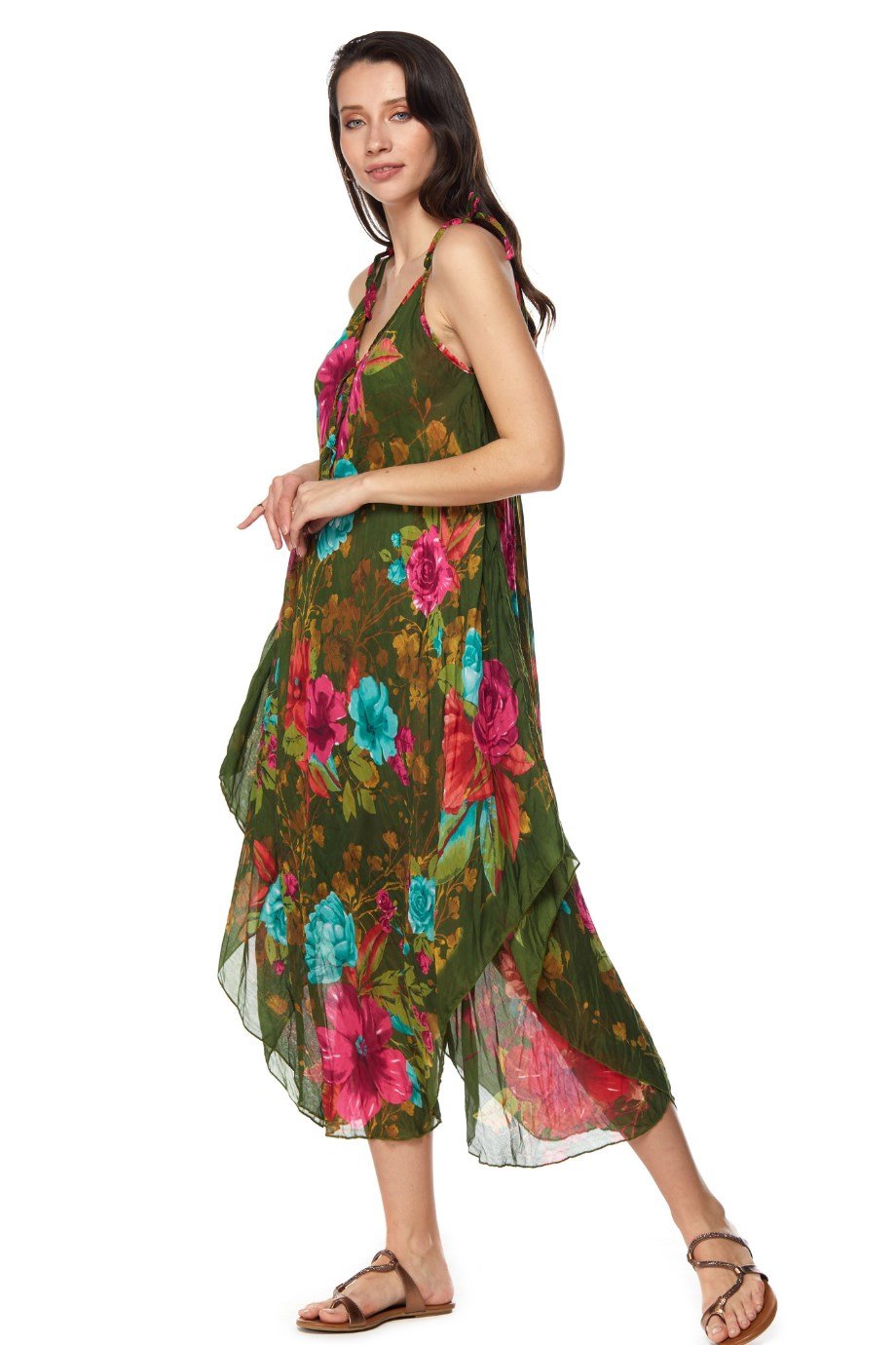 Desenli Askılı Elbise-6136