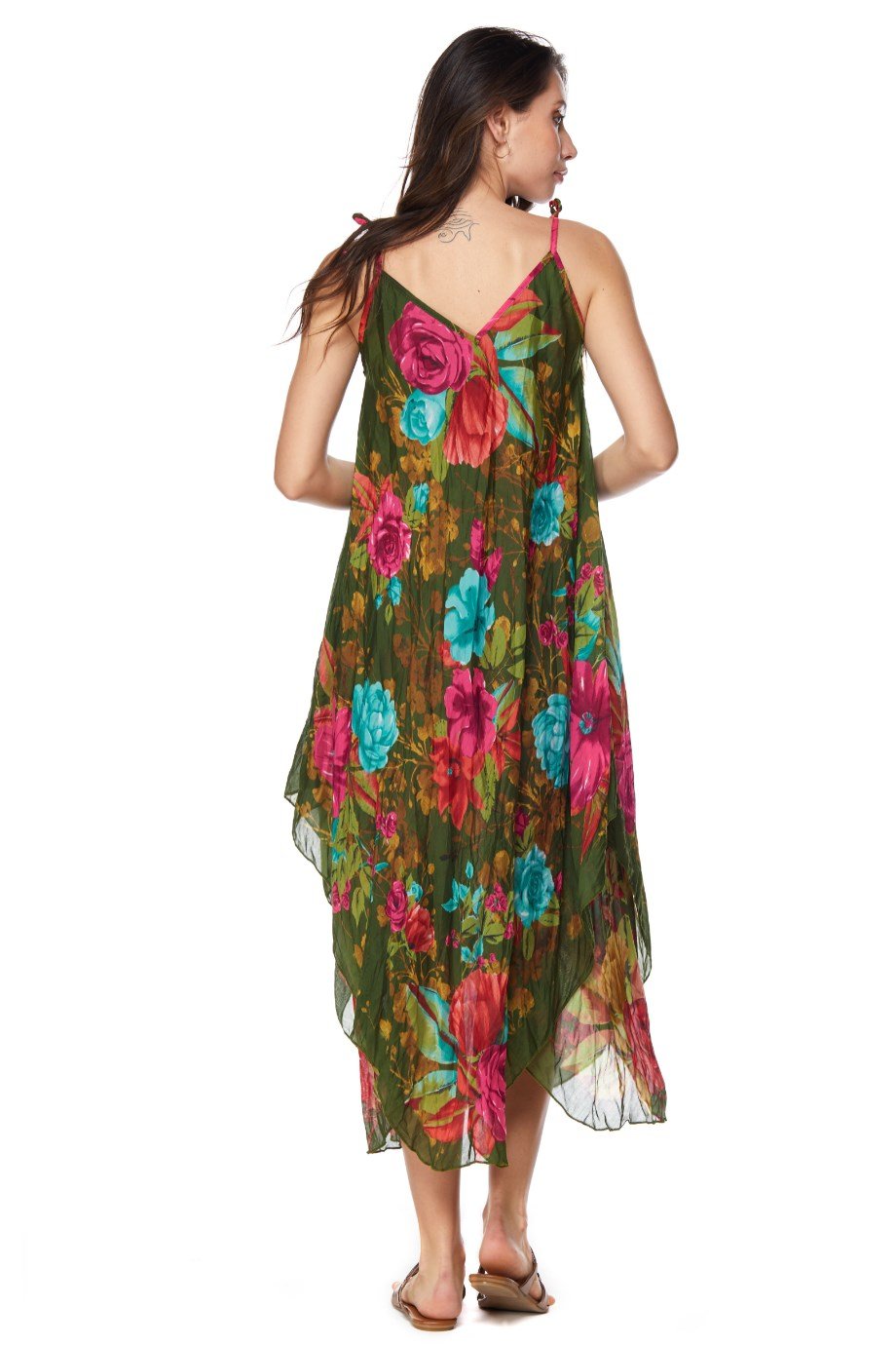 Desenli Askılı Elbise-6136