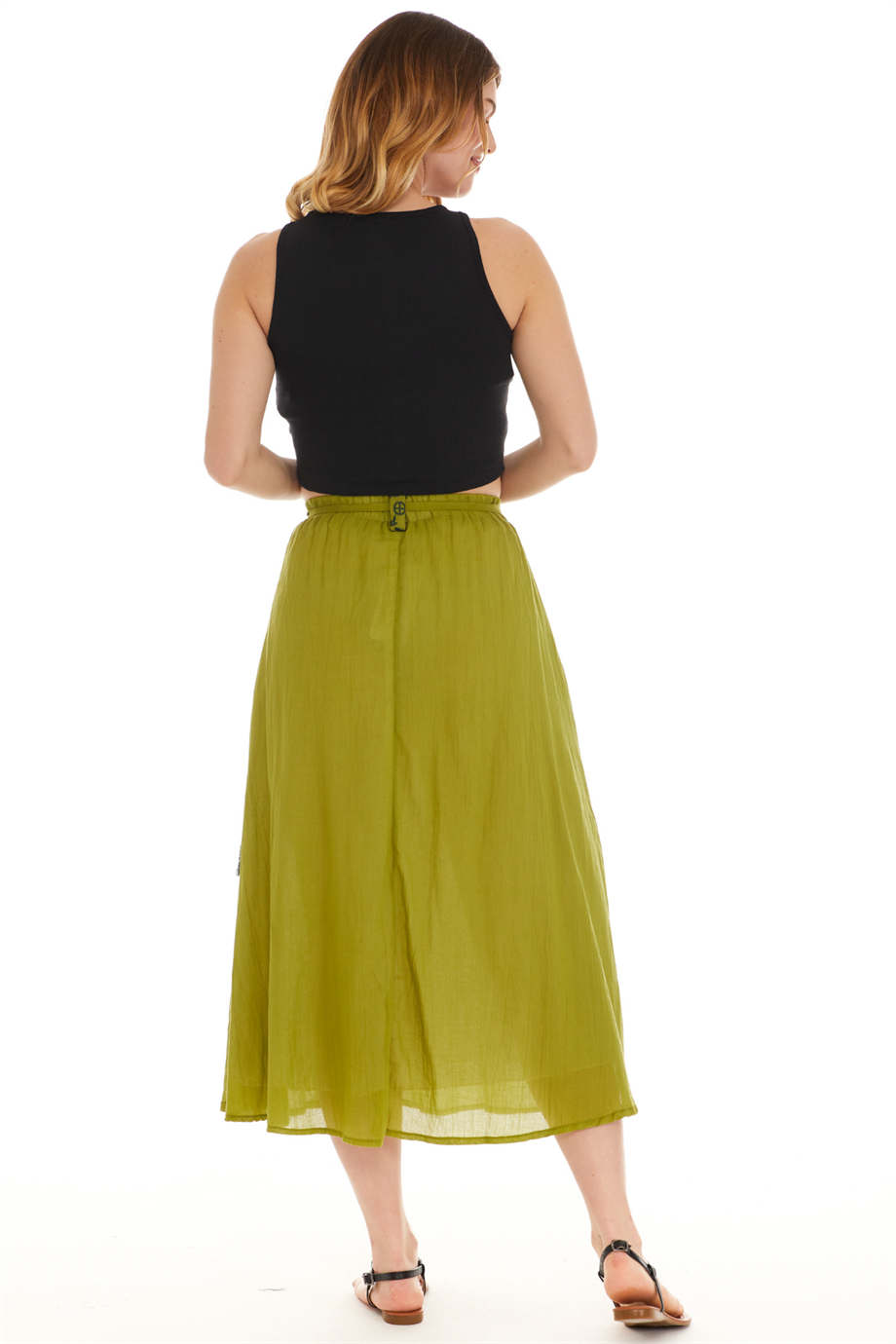 Fıstık Yeşili Vual Midi Boy Etek