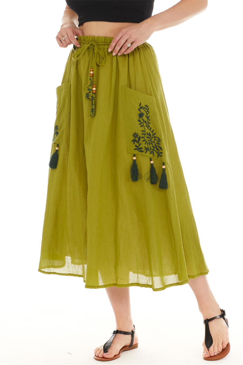 Fıstık Yeşili Vual Midi Boy Etek