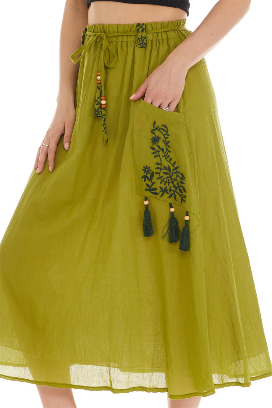 Fıstık Yeşili Vual Midi Boy Etek