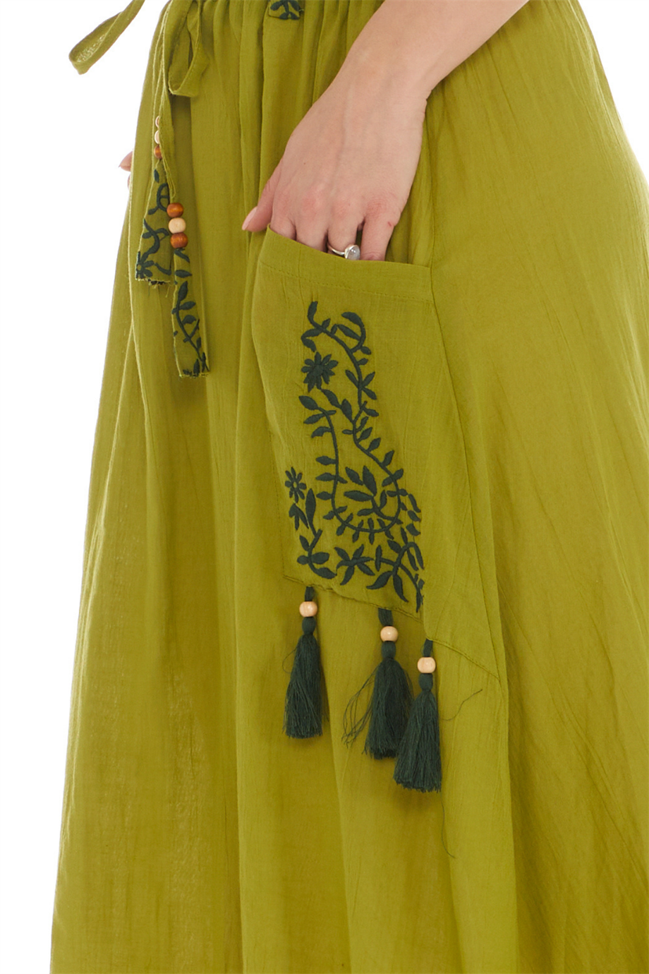 Fıstık Yeşili Vual Midi Boy Etek