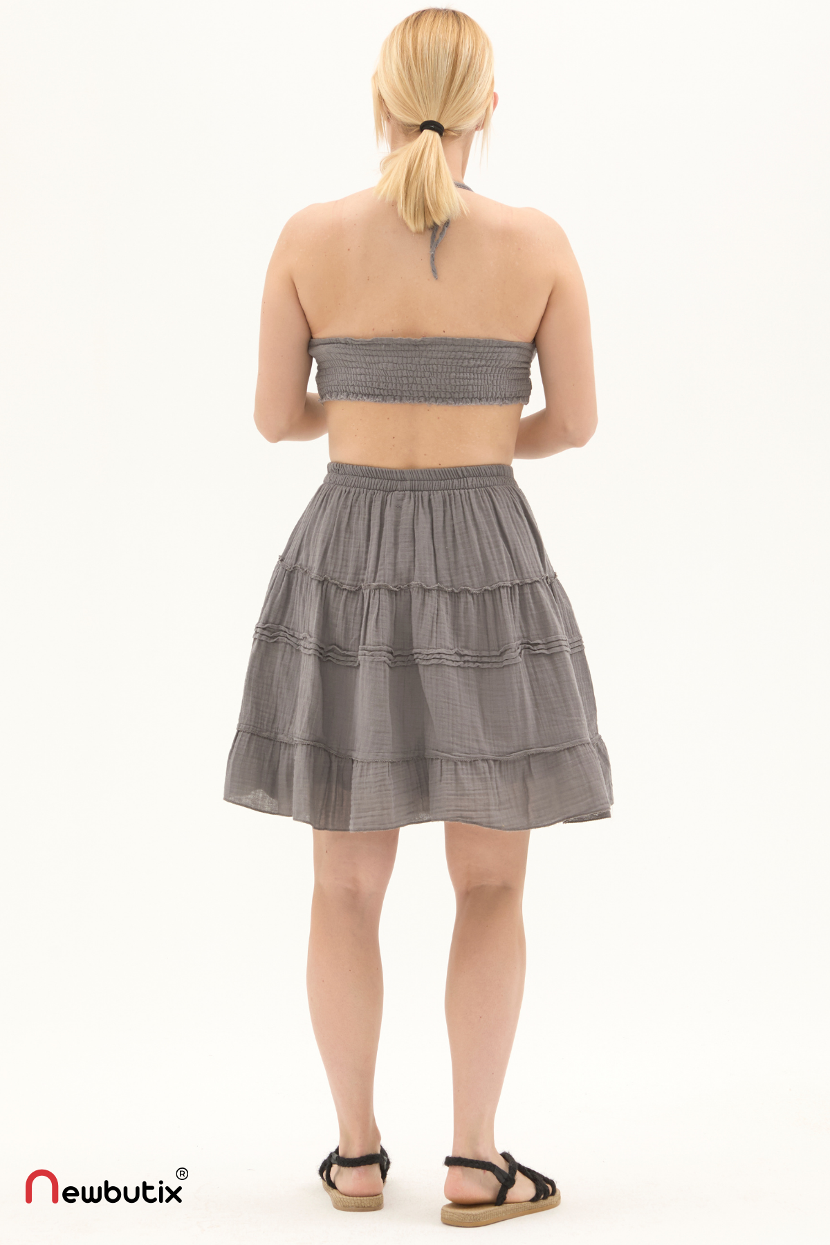 Gri Müslin Kısa Yazlık Etek